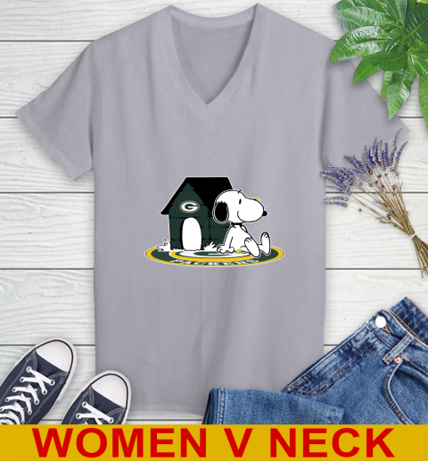 NFL Football Green Bay Packers Snoopy The Peanuts Movie Shirt Women's V-Neck T-Shirt 5