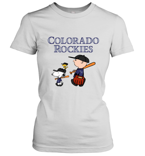 Colorado Rockies Let's Play Baseball Together Snoopy MLB Women's T-Shirt