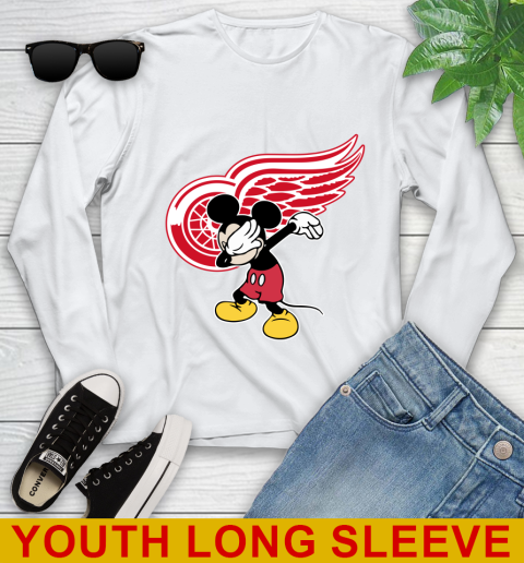 Detroit Red Wings NHL Hockey Dabbing Mickey Disney Sports Youth Long Sleeve