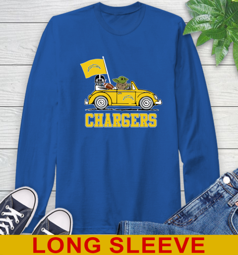 NFL Football Los Angeles Chargers Darth Vader Baby Yoda Driving Star Wars Shirt Long Sleeve T-Shirt 9