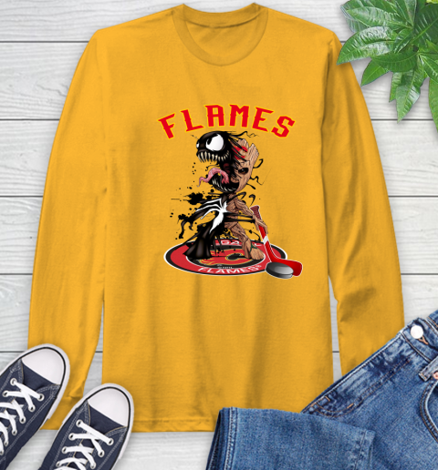 NHL Calgary Flames Hockey Venom Groot Guardians Of The Galaxy Long Sleeve T-Shirt 3