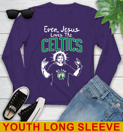 Boston Celtics NBA Basketball Even Jesus Loves The Celtics Shirt Youth Long Sleeve 4