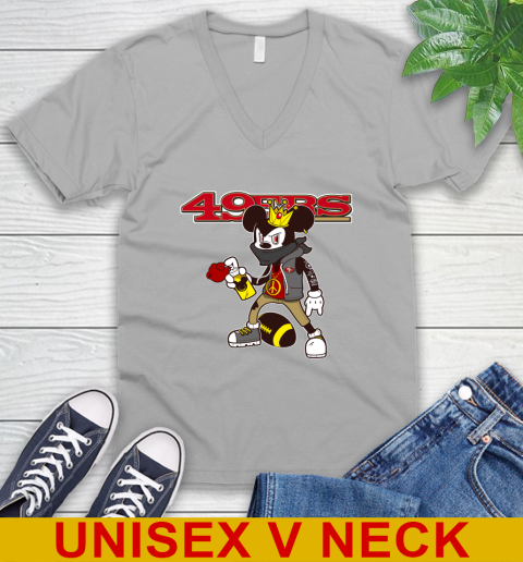 San Francisco 49ers NFL Football Mickey Peace Sign Sports V-Neck T-Shirt 4