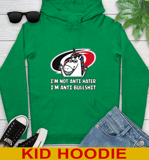 Carolina Hurricanes NHL Hockey Unicorn I'm Not Anti Hater I'm Anti Bullshit Youth Hoodie 8