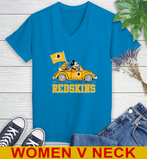 NFL Football Washington Redskins Pluto Mickey Driving Disney Shirt Women's V-Neck T-Shirt 8