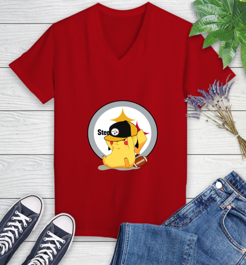 NFL Pikachu Football Sports Pittsburgh Steelers Women's V-Neck T-Shirt 12