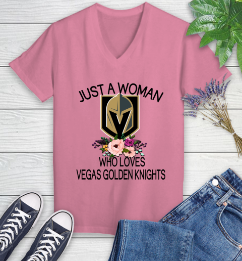 NHL Just A Woman Who Loves Vegas Golden Knights Hockey Sports Women's V-Neck T-Shirt 8