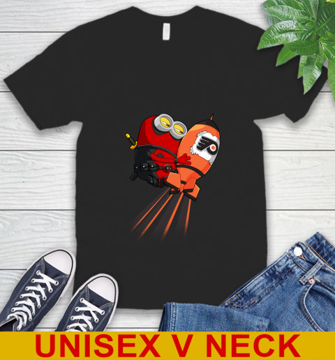 NHL Hockey Philadelphia Flyers Deadpool Minion Marvel Shirt V-Neck T-Shirt