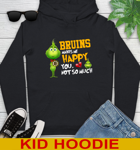 NHL Boston Bruins Makes Me Happy You Not So Much Grinch Hockey Sports Youth Hoodie