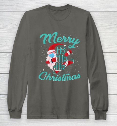 Merry Christmas Ho Ho Ho Santa Claus Wearing A Face Mask Long Sleeve T-Shirt 5