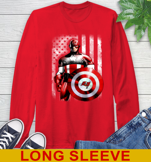 Tampa Bay Buccaneers NFL Football Captain America Marvel Avengers American Flag Shirt Long Sleeve T-Shirt 12