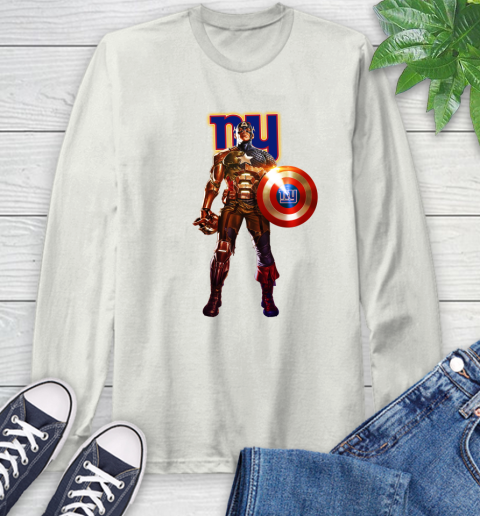 NFL Captain America Marvel Avengers Endgame Football Sports New York Giants Long Sleeve T-Shirt 12