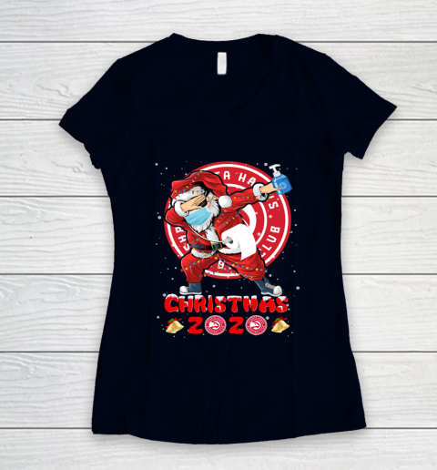 Atlanta Hawks Funny Santa Claus Dabbing Christmas 2020 NBA Women's V-Neck T-Shirt 2