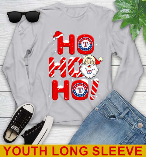 Texas Rangers MLB Baseball Ho Ho Ho Santa Claus Merry Christmas Shirt Youth Long Sleeve 5