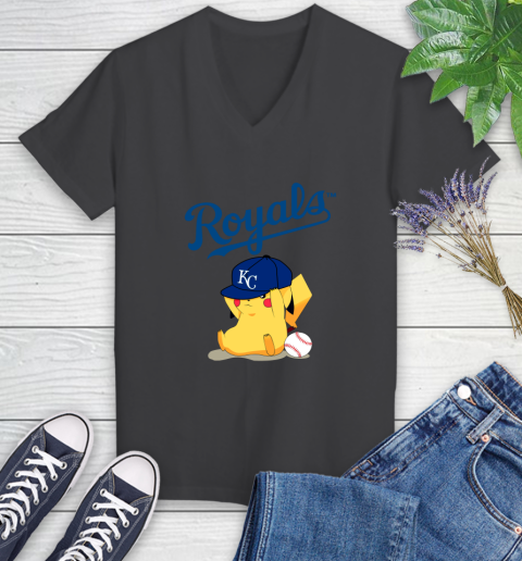 MLB Pikachu Baseball Sports Kansas City Royals Women's V-Neck T-Shirt 8