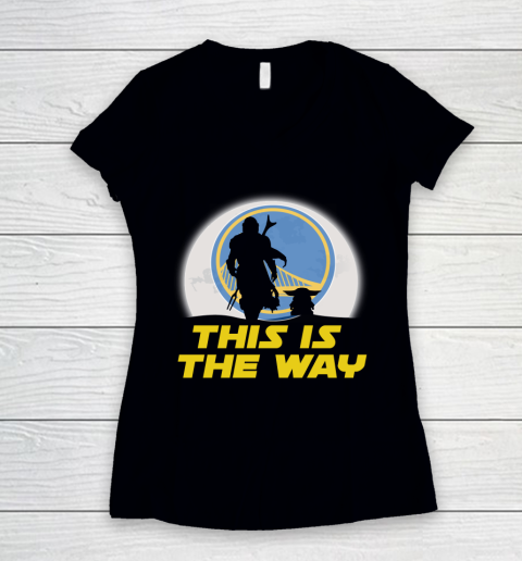 Golden State Warriors NBA Basketball Star Wars Yoda And Mandalorian This Is The Way Women's V-Neck T-Shirt