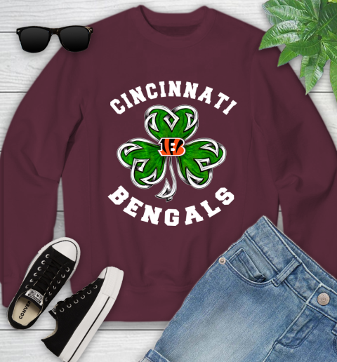 NFL Cincinnati Bengals Three Leaf Clover St Patrick's Day Football Sports Youth Sweatshirt 4