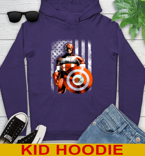 Cleveland Browns NFL Football Captain America Marvel Avengers American Flag Shirt Youth Hoodie 5