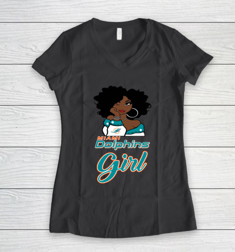 Miami Dolphins Girl NFL Women's V-Neck T-Shirt 8