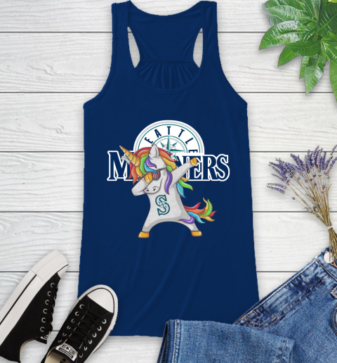 Seattle Mariners MLB Baseball Funny Unicorn Dabbing Sports Racerback Tank 9