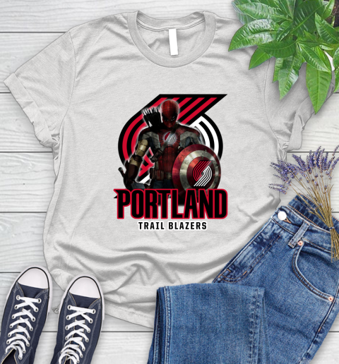 Portland Trail Blazers NBA Basketball Captain America Thor Spider Man Hawkeye Avengers Women's T-Shirt