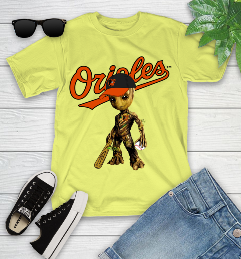 MLB Baltimore Orioles Groot Guardians Of The Galaxy Baseball Youth T-Shirt 8