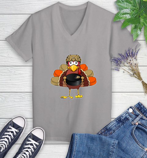 Anaheim Ducks Turkey Thanksgiving Day Women's V-Neck T-Shirt 4