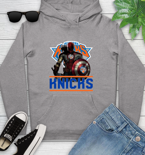 New York Knicks NBA Basketball Captain America Thor Spider Man Hawkeye Avengers Youth Hoodie 6