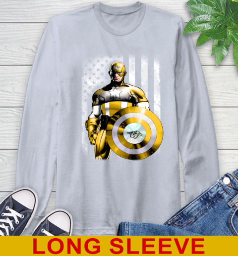 Nashville Predators NHL Hockey Captain America Marvel Avengers American Flag Shirt Long Sleeve T-Shirt 6