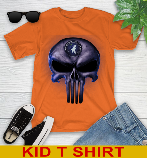 Minnesota Timberwolves NBA Basketball Punisher Skull Sports Youth T-Shirt 8