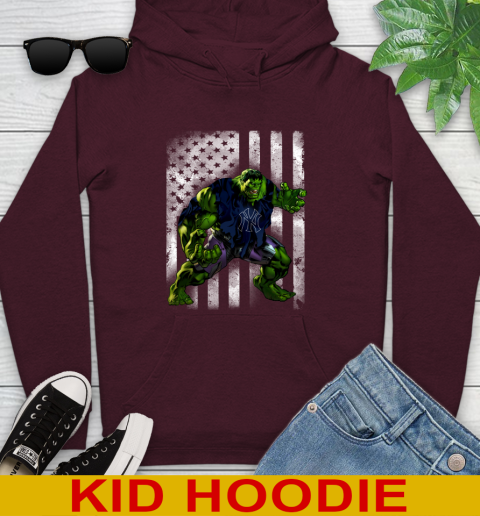New York Yankees Hulk Marvel Avengers MLB Baseball American Flag Youth Hoodie 7