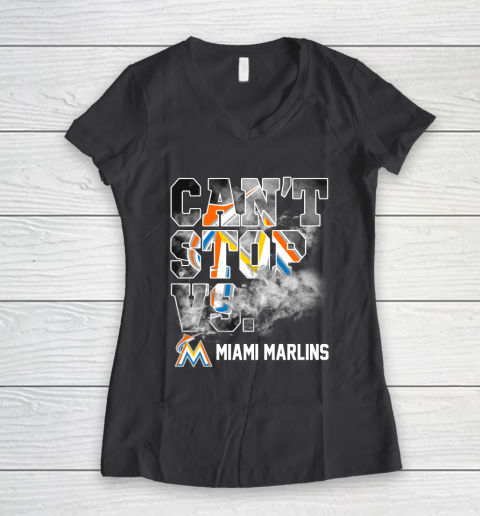 MLB Miami Marlins Baseball Can't Stop Vs Marlins Women's V-Neck T-Shirt 6