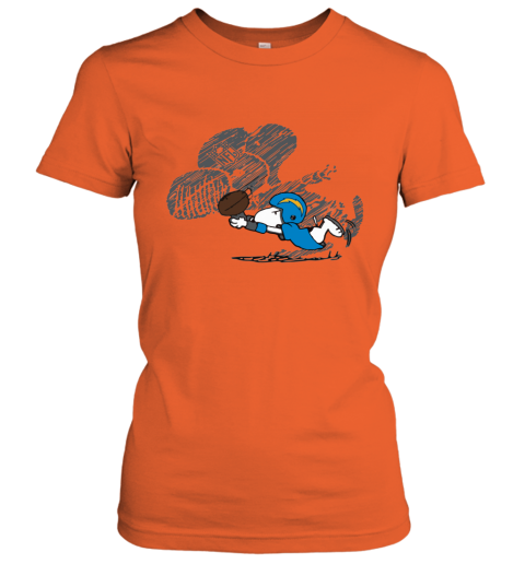 zxly los angeles chargers snoopy plays the football game ladies t shirt 20 front orange