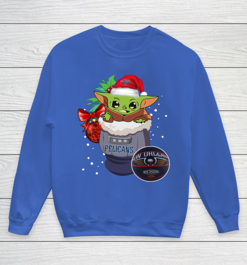 New Orleans Pelicans Christmas Baby Yoda Star Wars Funny Happy NBA Youth Sweatshirt 8