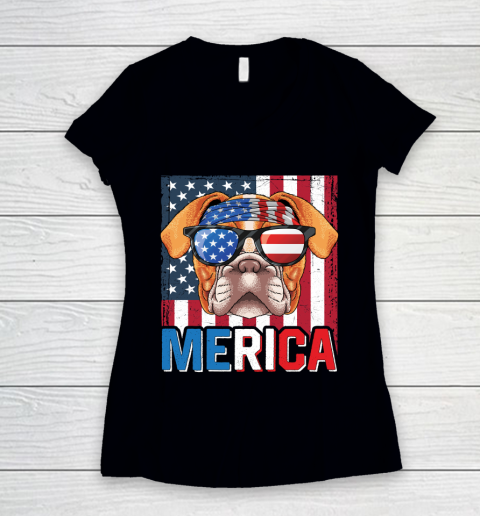 Independence Day English Bulldog Merica 4th of July Dog American Puppy Women's V-Neck T-Shirt