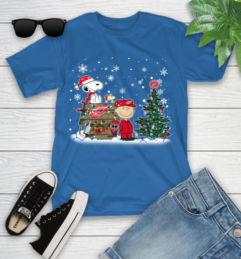 NHL Detroit Red Wings Snoopy Charlie Brown Woodstock Christmas Stanley Cup Hockey Youth T-Shirt 12