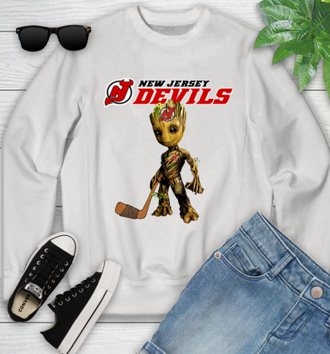 New Jersey Devils NHL Hockey Groot Marvel Guardians Of The Galaxy Youth Sweatshirt