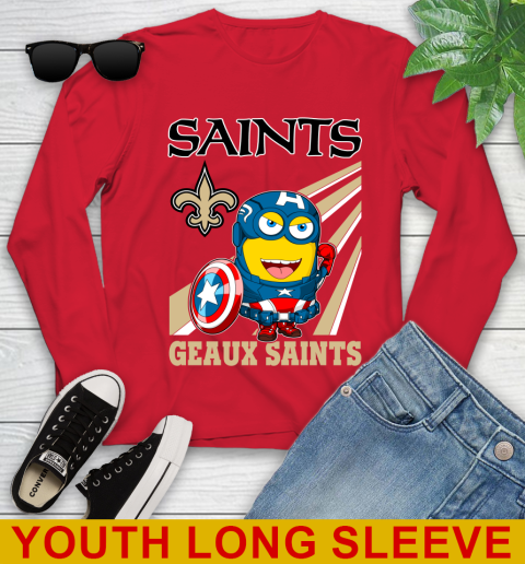 NFL Football New Orleans Saints Captain America Marvel Avengers Minion Shirt Youth Long Sleeve 11