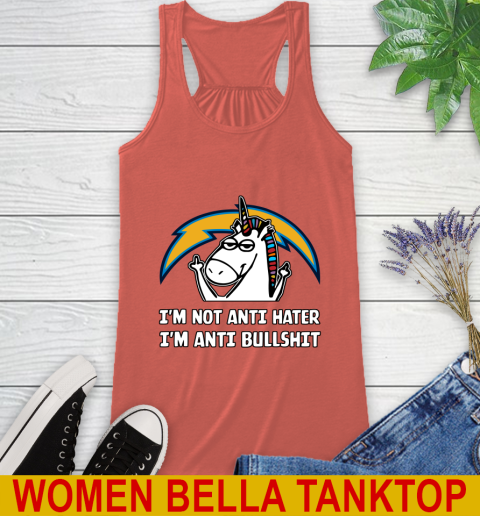Los Angeles Chargers NFL Football Unicorn I'm Not Anti Hater I'm Anti Bullshit Racerback Tank 4