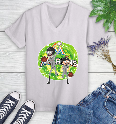 MLB Miami Marlins Rick And Morty Baseball Sports Women's V-Neck T-Shirt