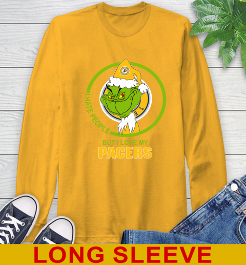Indiana Pacers NBA Christmas Grinch I Hate People But I Love My Favorite Basketball Team Long Sleeve T-Shirt 3