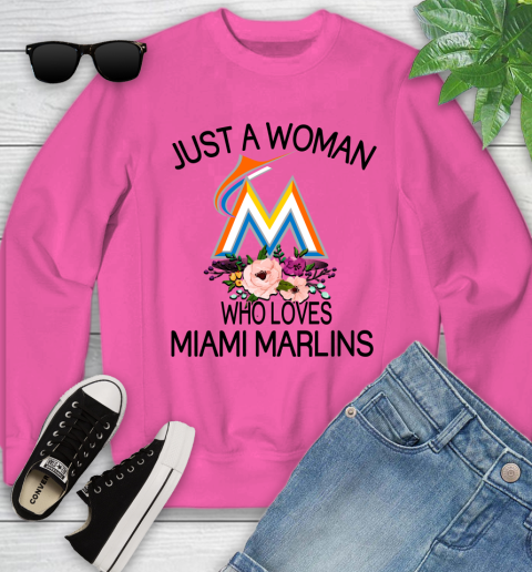 MLB Just A Woman Who Loves Miami Marlins Baseball Sports Youth Sweatshirt 3