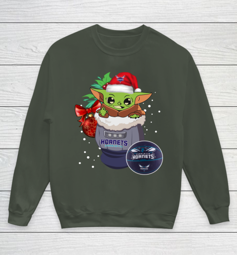 Charlotte Hornets Christmas Baby Yoda Star Wars Funny Happy NBA Youth Sweatshirt 10