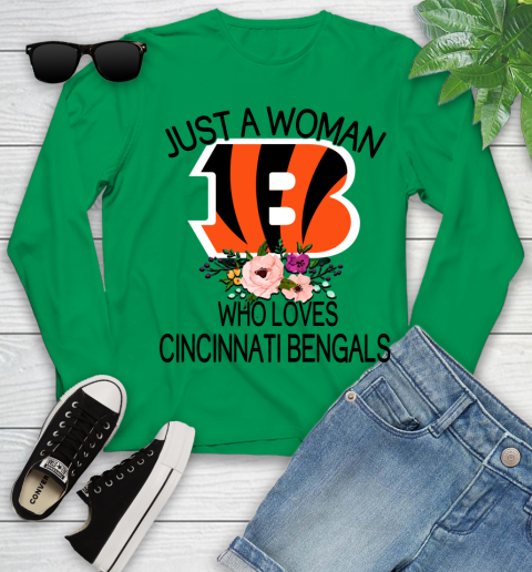 NFL Just A Woman Who Loves Cincinnati Bengals Football Sports Youth Long Sleeve 4