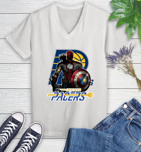 Indiana Pacers NBA Basketball Captain America Thor Spider Man Hawkeye Avengers Women's V-Neck T-Shirt