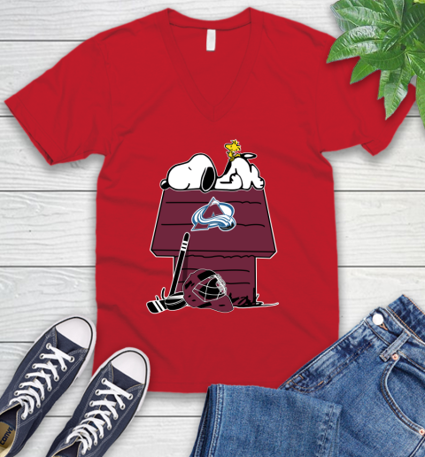 Colorado Avalanche NHL Hockey Snoopy Woodstock The Peanuts Movie V-Neck T-Shirt 7