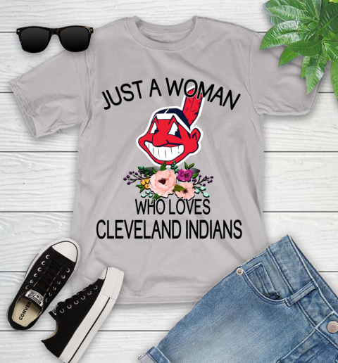 MLB Just A Woman Who Loves Cleveland Indians Baseball Sports Youth T-Shirt 10