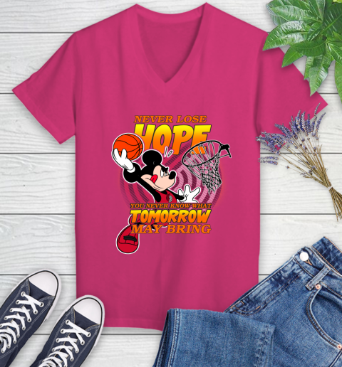 Portland Trail Blazers NBA Basketball Mickey Disney Never Lose Hope Women's V-Neck T-Shirt - Image 10