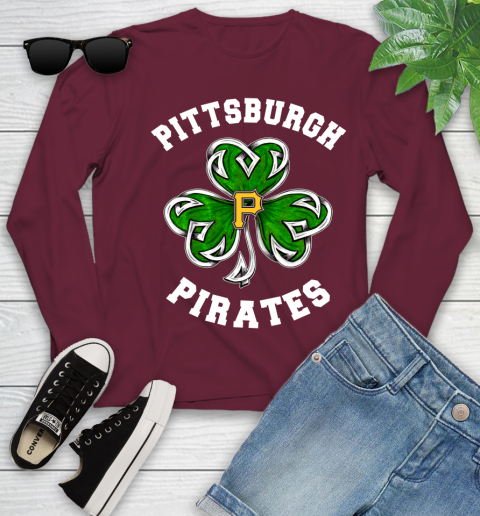 MLB Pittsburgh Pirates Three Leaf Clover St Patrick's Day Baseball Sports Youth Long Sleeve 6