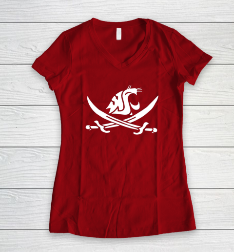 WSU Pirate Shirt Mike Leach WSU Pirate Sword Women's V-Neck T-Shirt 6